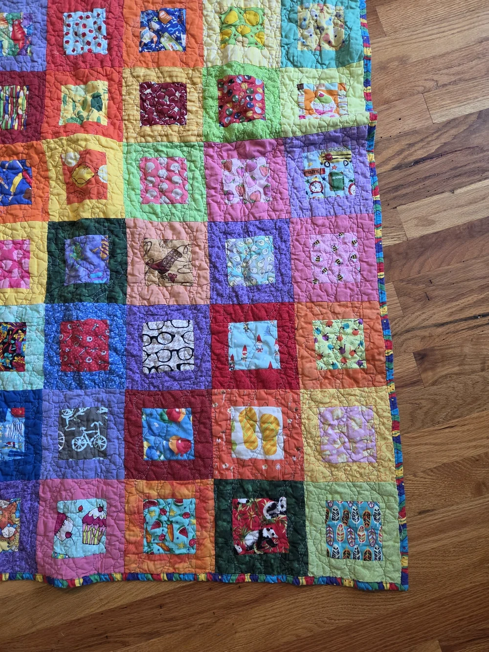 Colorful Patchwork Quilt Kids Happy Hearts Handmade Lap Size
